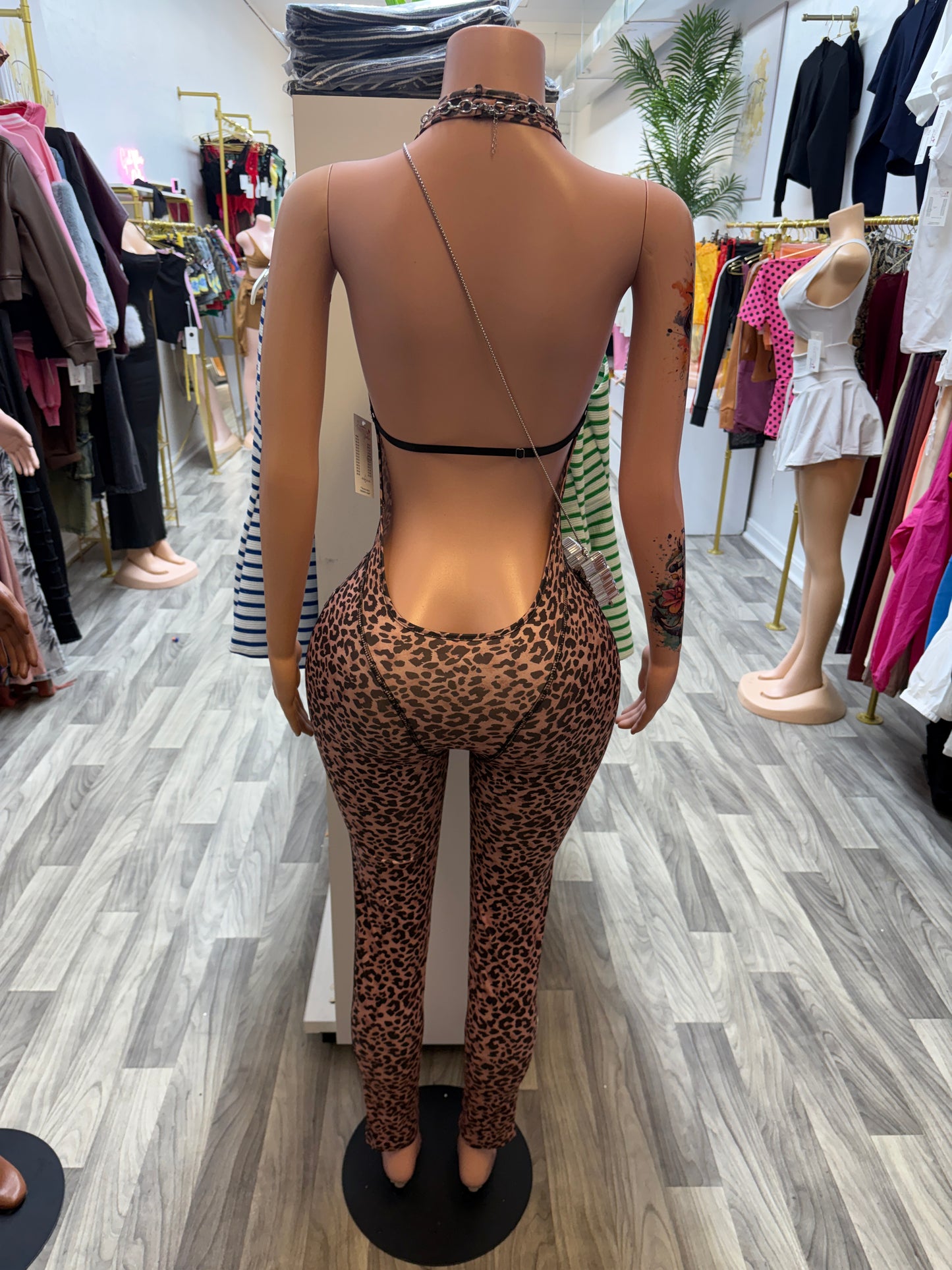 Wild Attraction Leopard Backless Halter Jumpsuit