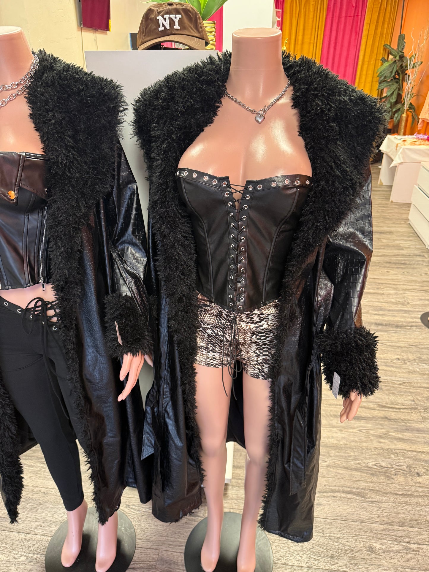 Fur Leather Trench Coat