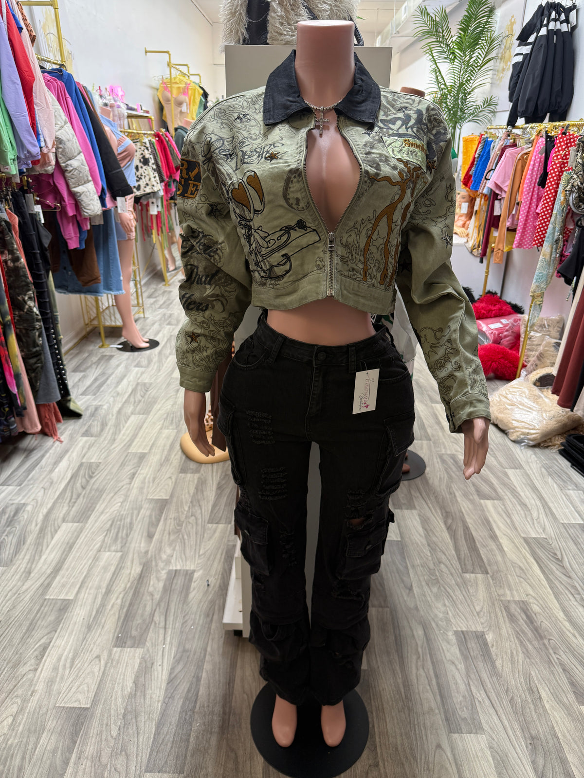 Lucky Rebel Cropped Graphic Utility Jacket