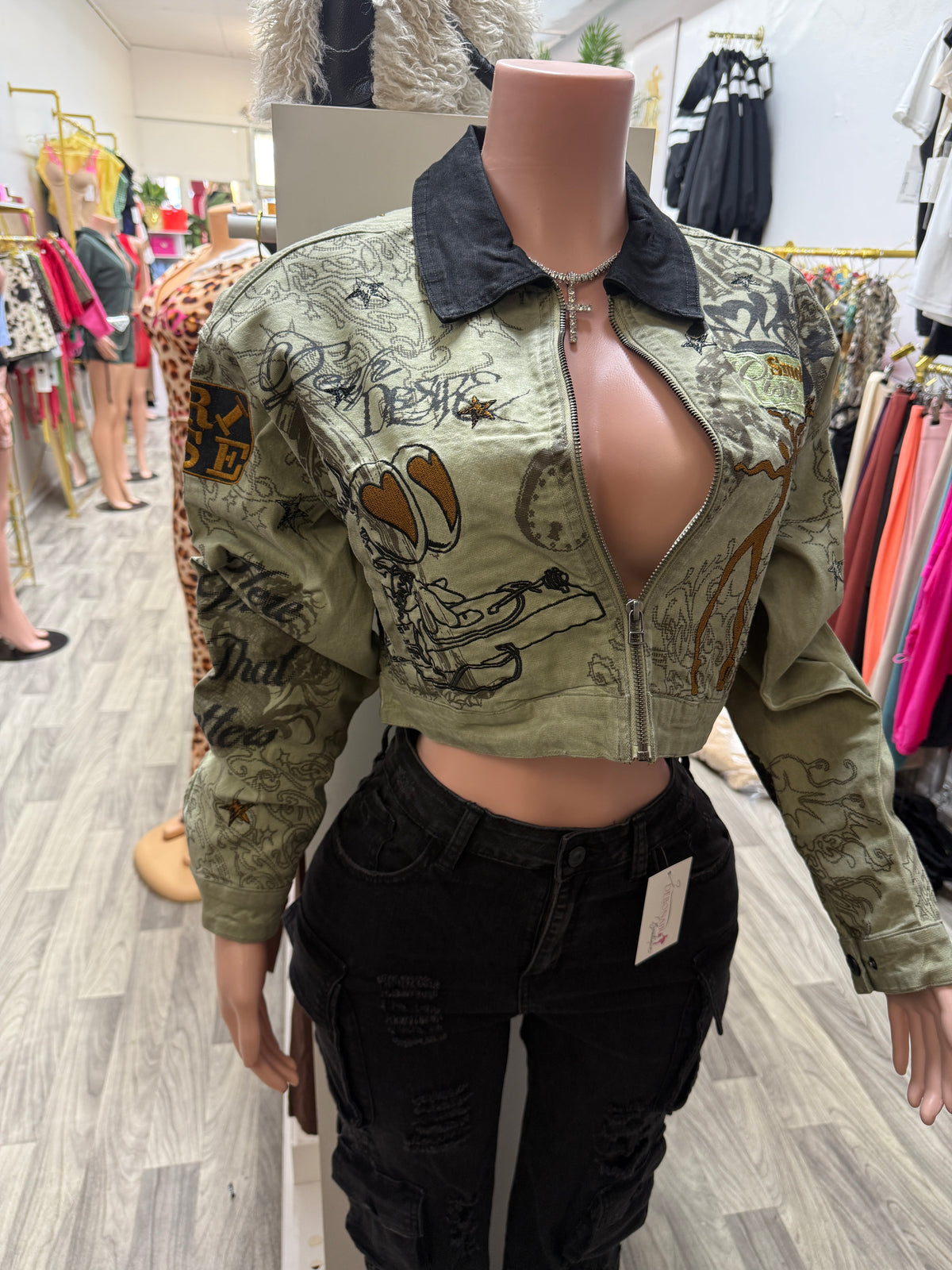 Lucky Rebel Cropped Graphic Utility Jacket
