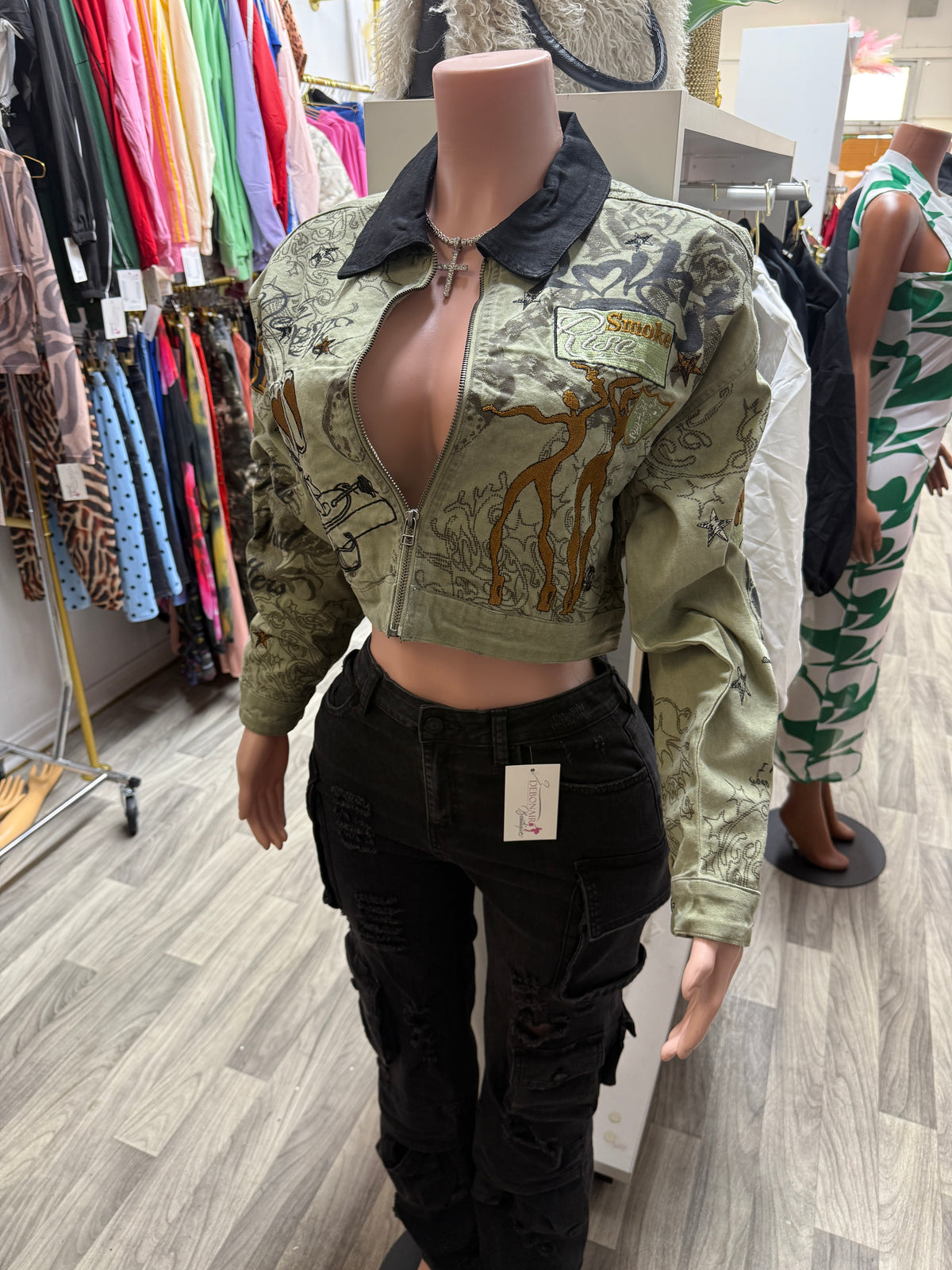 Lucky Rebel Cropped Graphic Utility Jacket