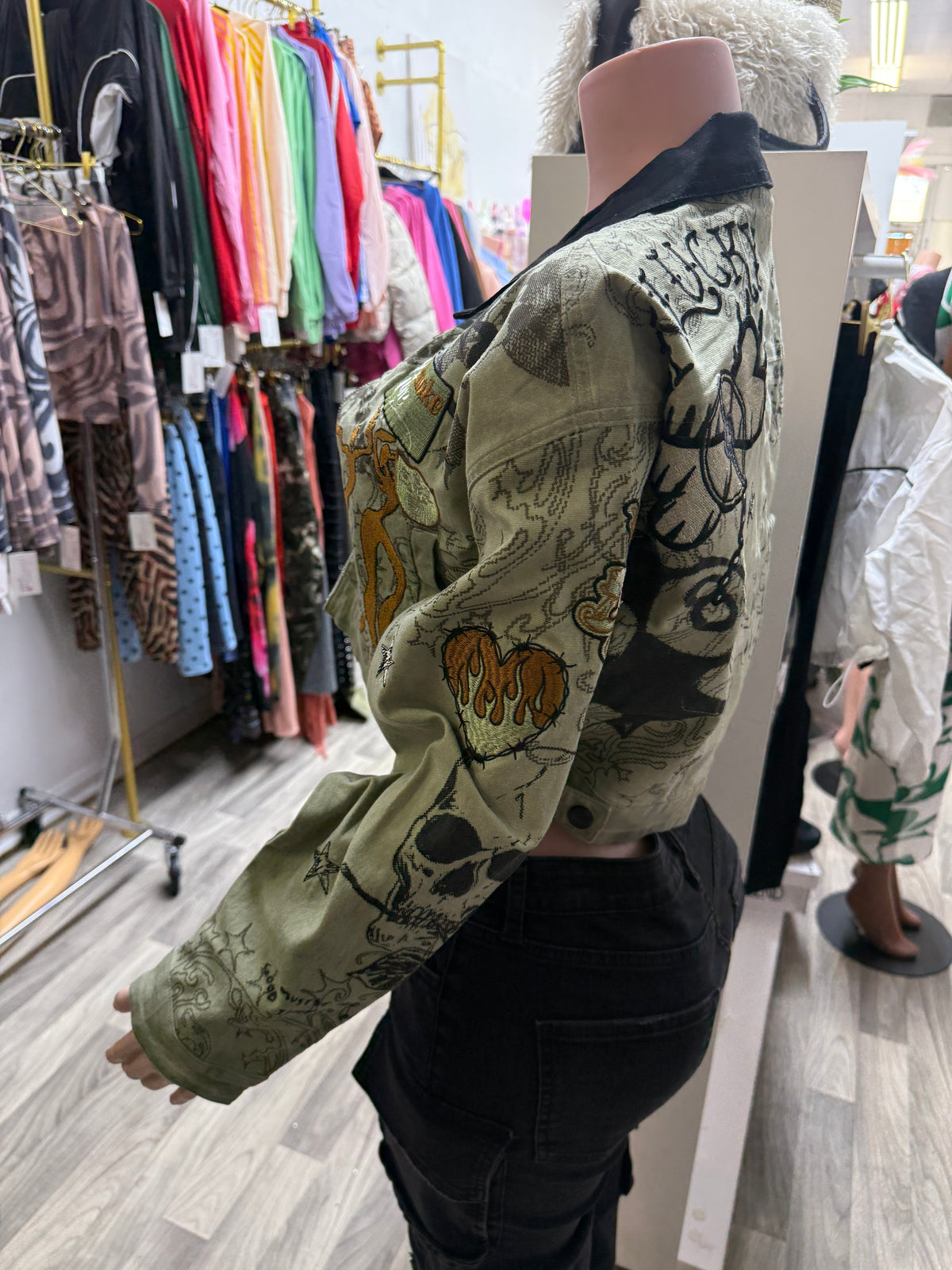 Lucky Rebel Cropped Graphic Utility Jacket