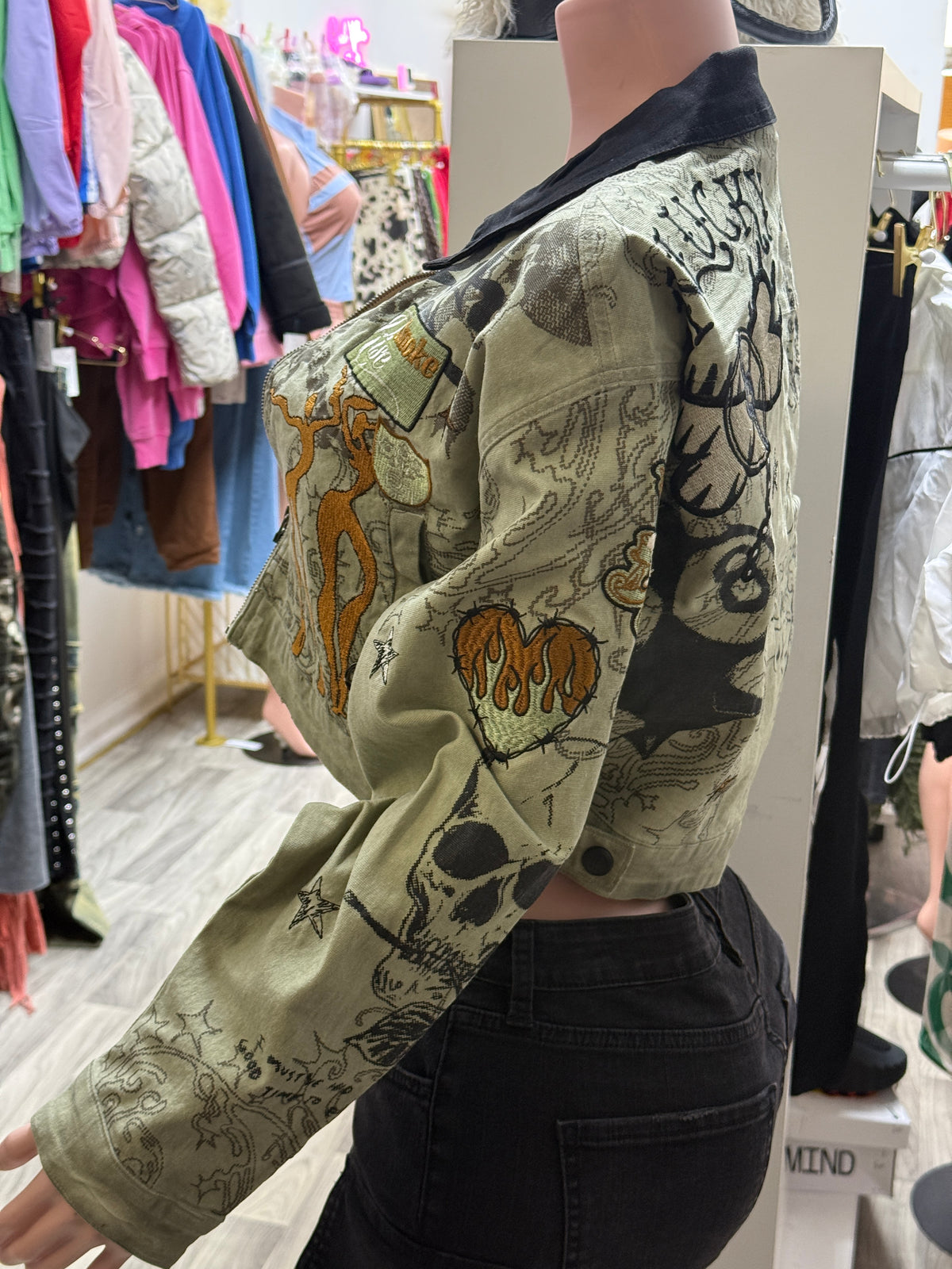 Lucky Rebel Cropped Graphic Utility Jacket