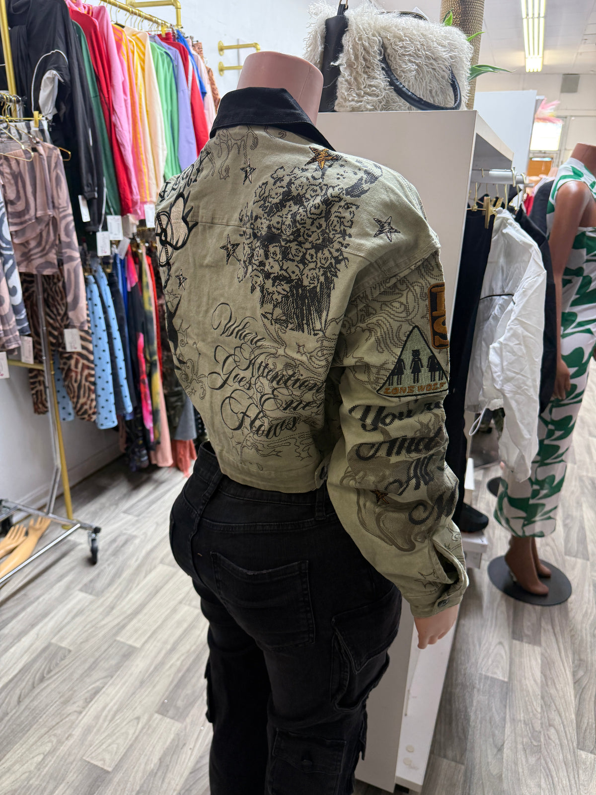 Lucky Rebel Cropped Graphic Utility Jacket