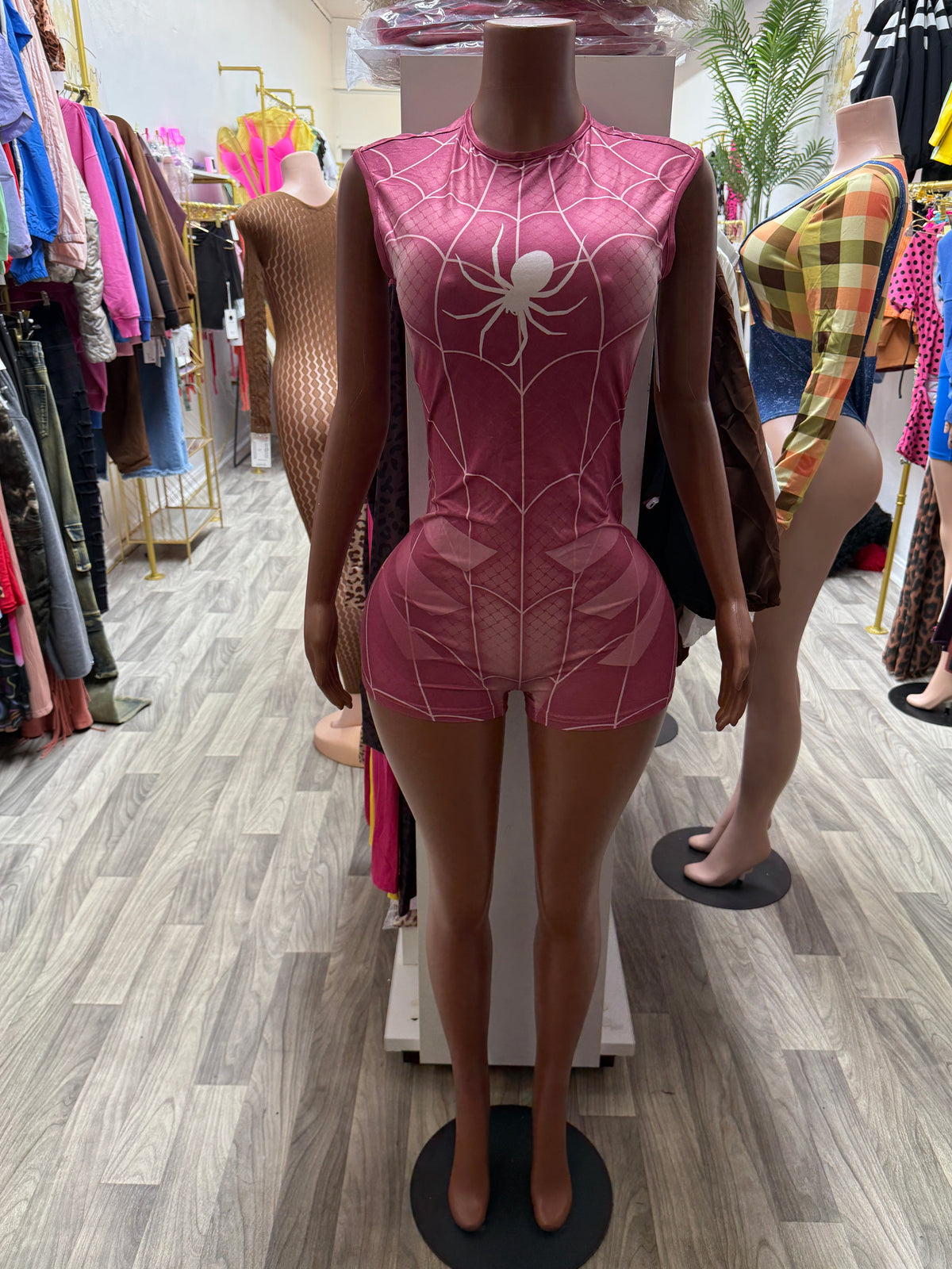 Pink Web Queen Sexy Spider Halloween Costume Romper