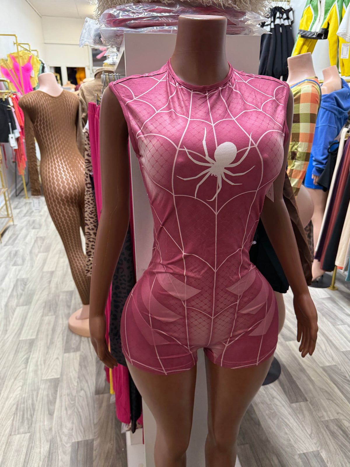 Pink Web Queen Sexy Spider Halloween Costume Romper