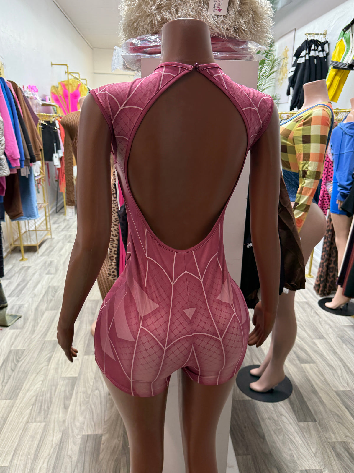 Pink Web Queen Sexy Spider Halloween Costume Romper