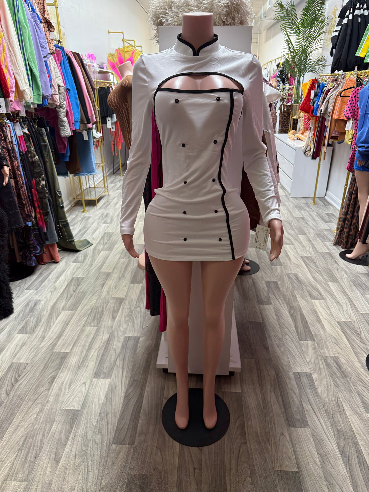 Serving Looks Sexy Chef Halloween Costume – White & Black Cutout Mini Dress