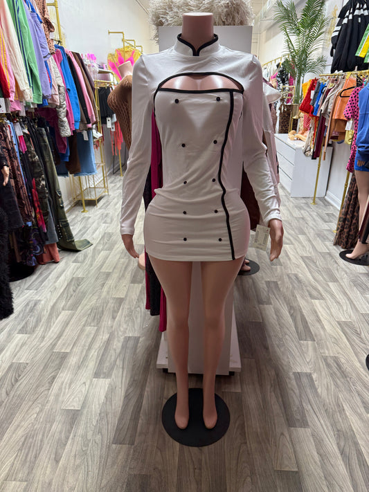Serving Looks Sexy Chef Halloween Costume – White & Black Cutout Mini Dress