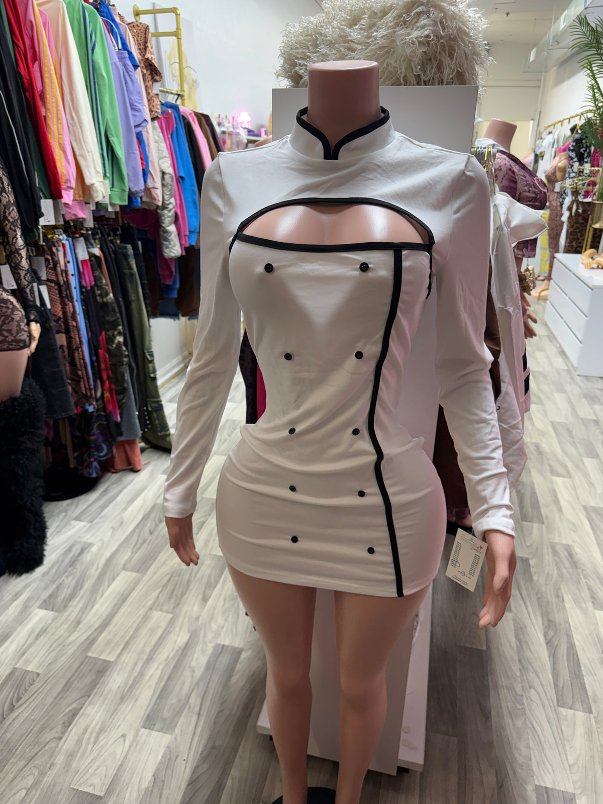 Serving Looks Sexy Chef Halloween Costume – White & Black Cutout Mini Dress