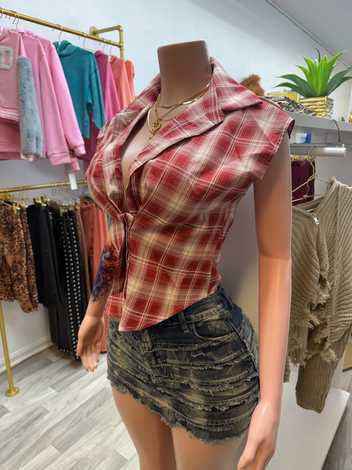Country Baddie Plaid Corset Style Top
