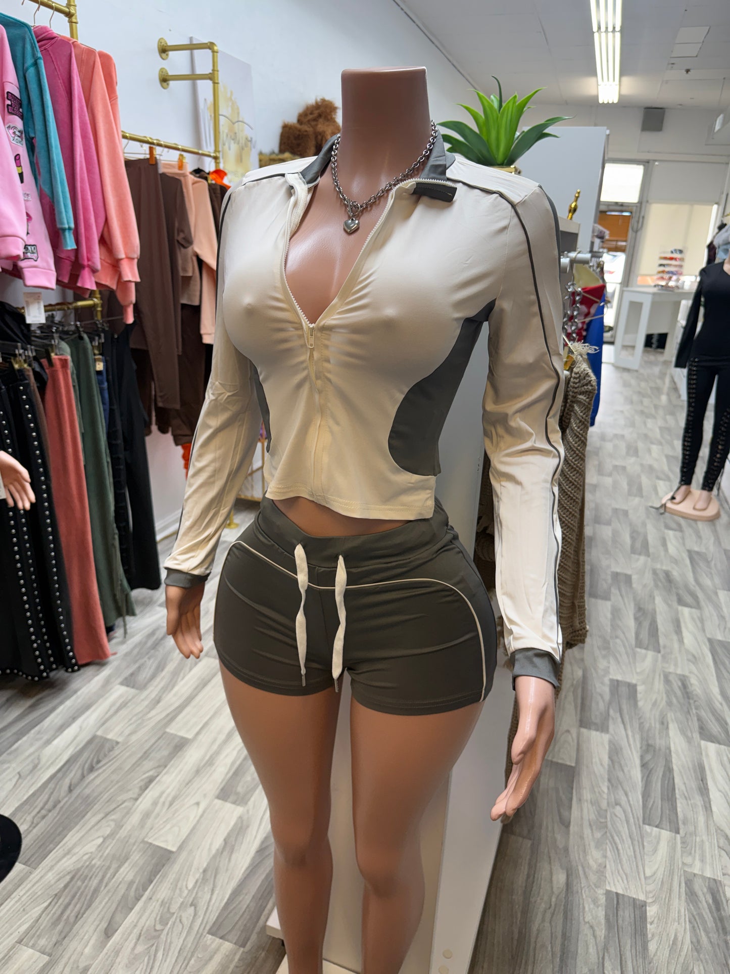 Snatched Sporty Zip-Up 2-Piece Short Set