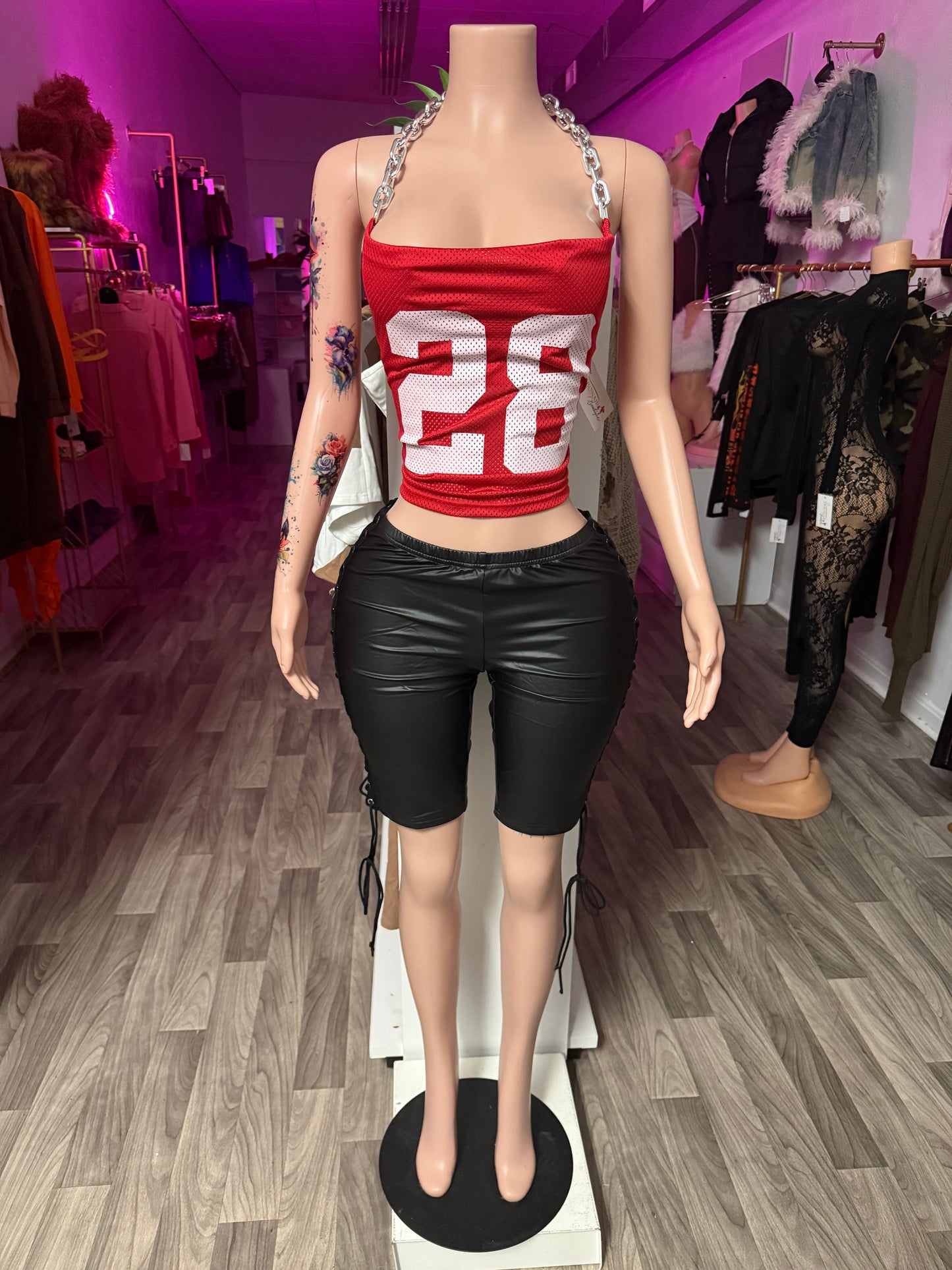 Lace-Up Curve Snatching Faux Leather Biker Shorts (Side Detail)