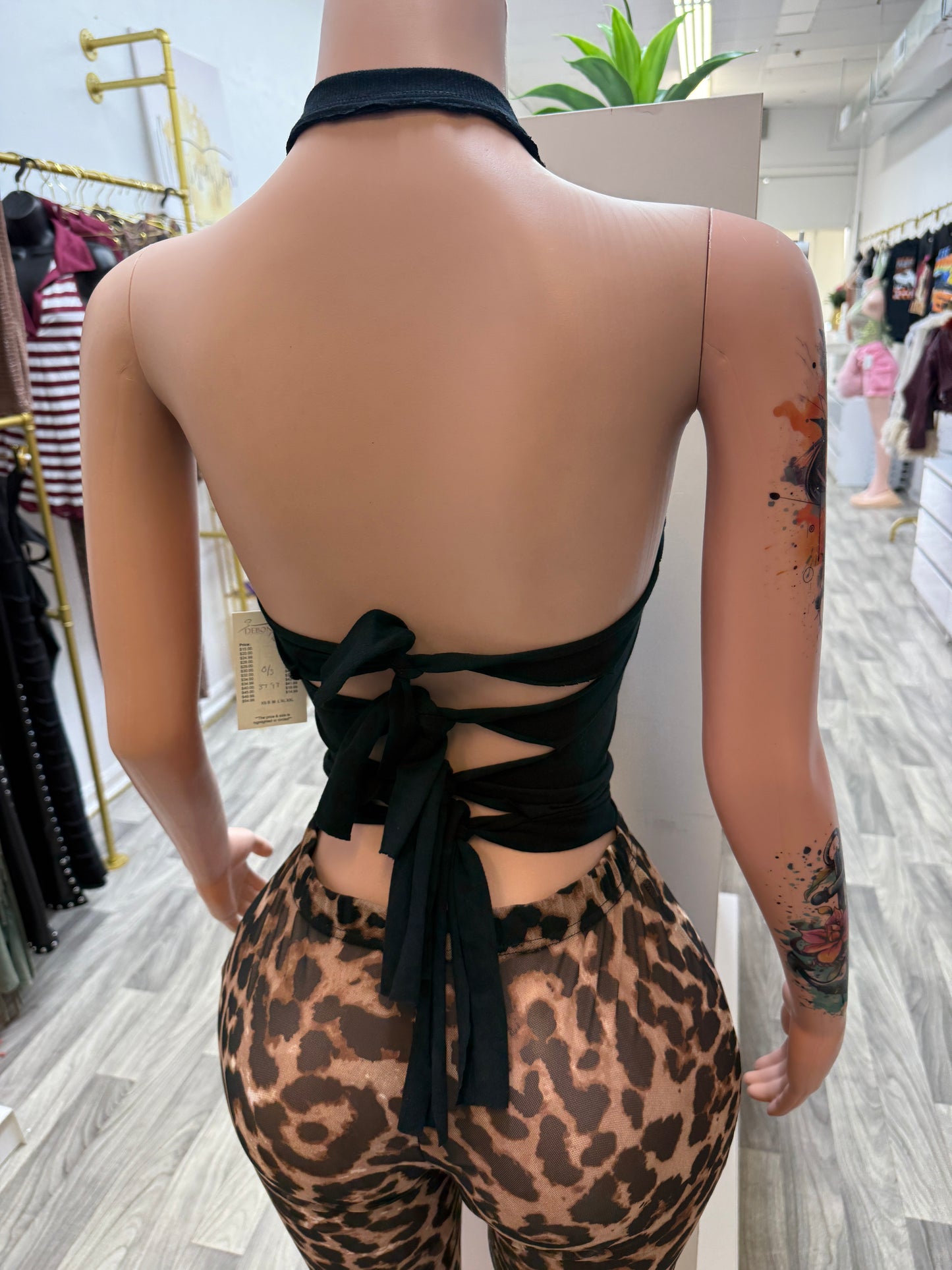 Fastback Baddie Custom Cut Graphic Halter Top – Lace-Up Back Streetwear Tee