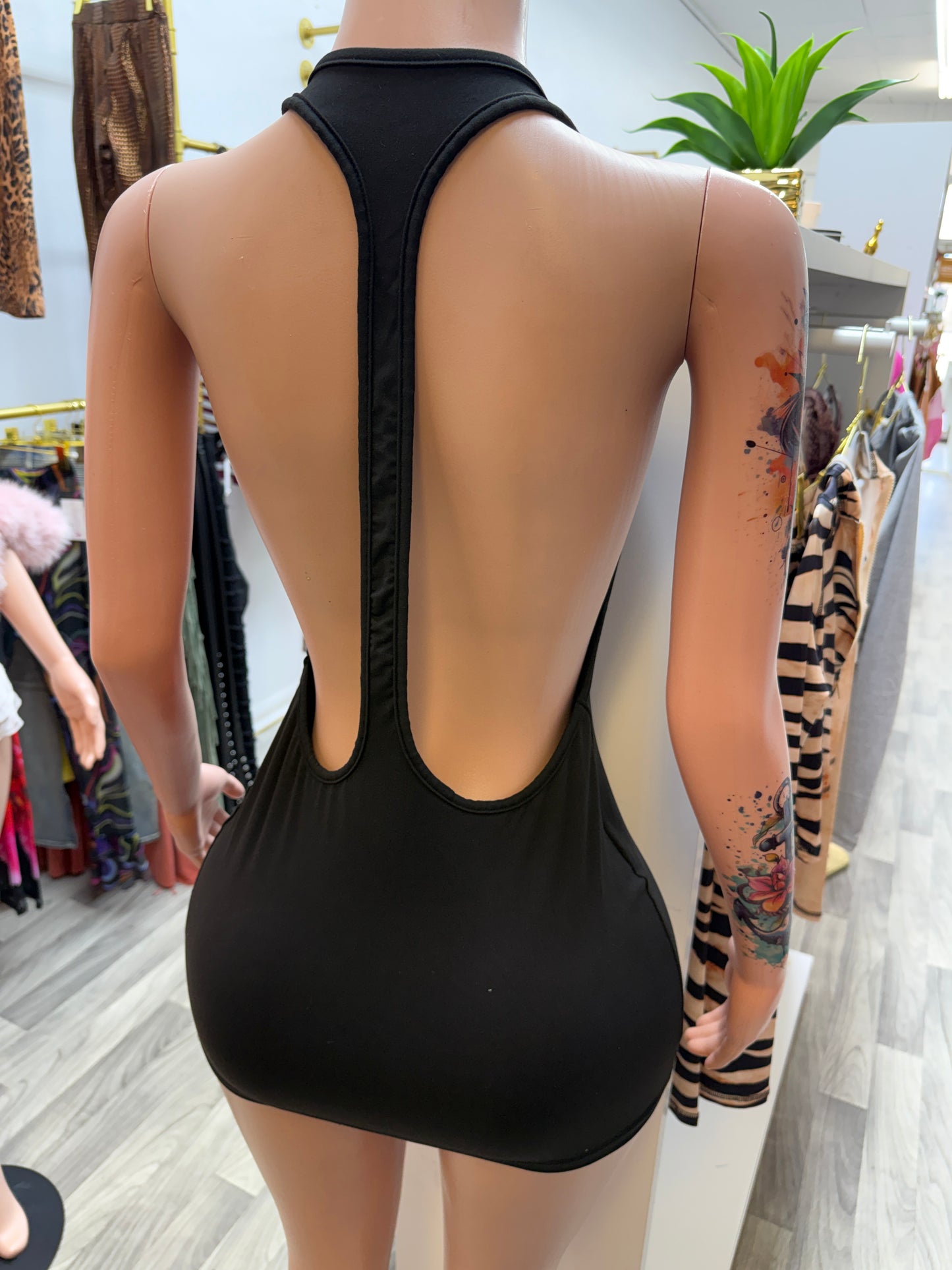 Midnight Snatch Halter Mini Dress – Open Back Bodycon Essential