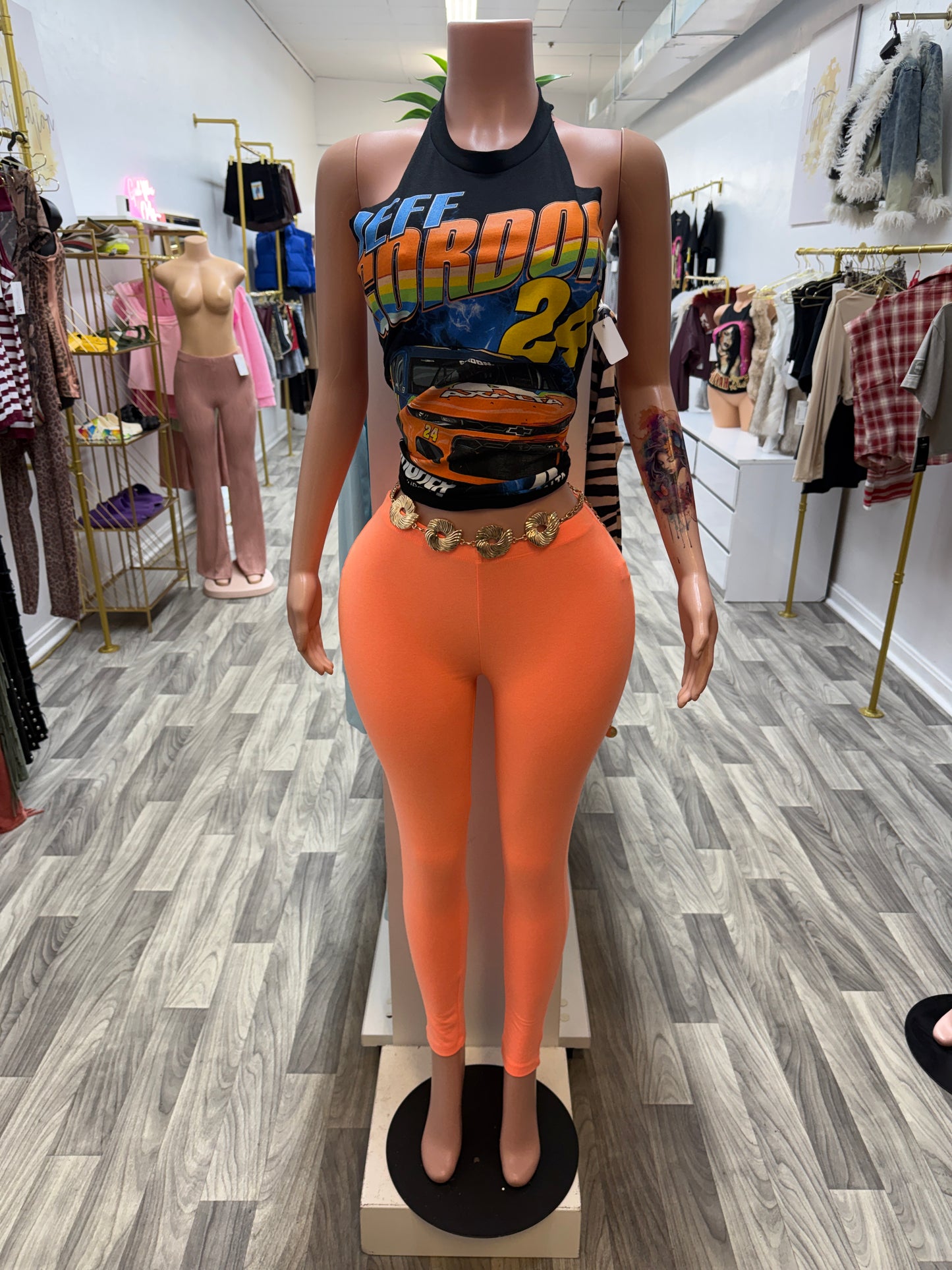 Speed Racer Custom Cut Halter Graphic Top – Lace-Up Back Statement Tee