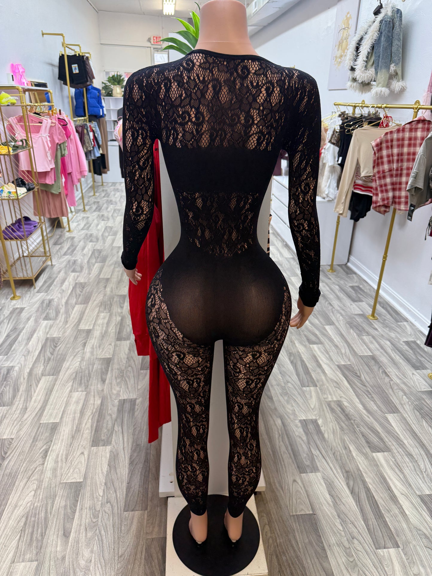 Midnight Temptation Lace Jumpsuit – One Size Sculpting Fit
