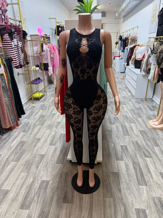 Midnight Temptation Lace Jumpsuit – One Size Fits Most
