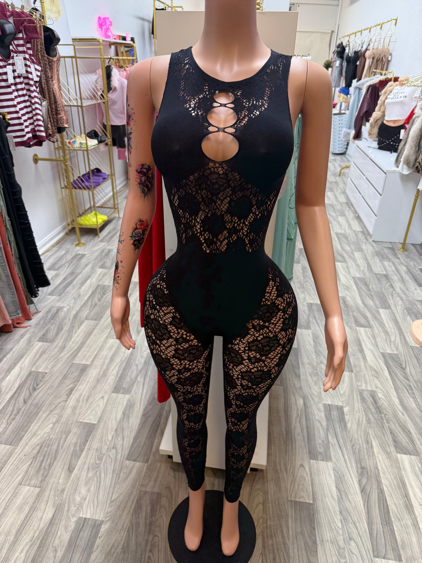 Midnight Temptation Lace Jumpsuit – One Size Fits Most