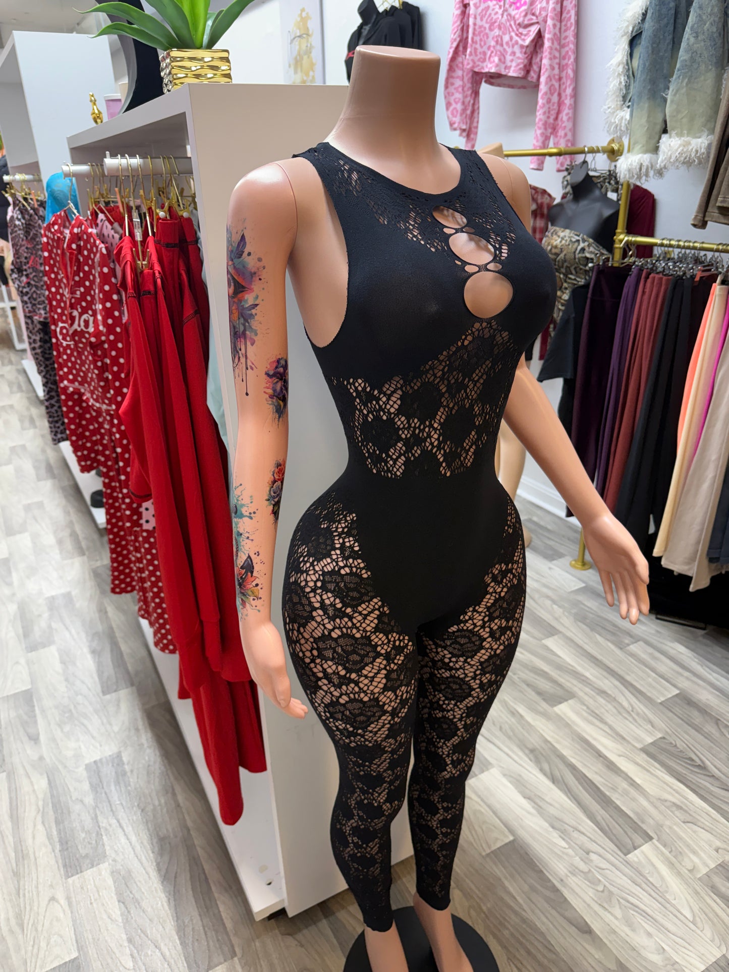Midnight Temptation Lace Jumpsuit – One Size Fits Most