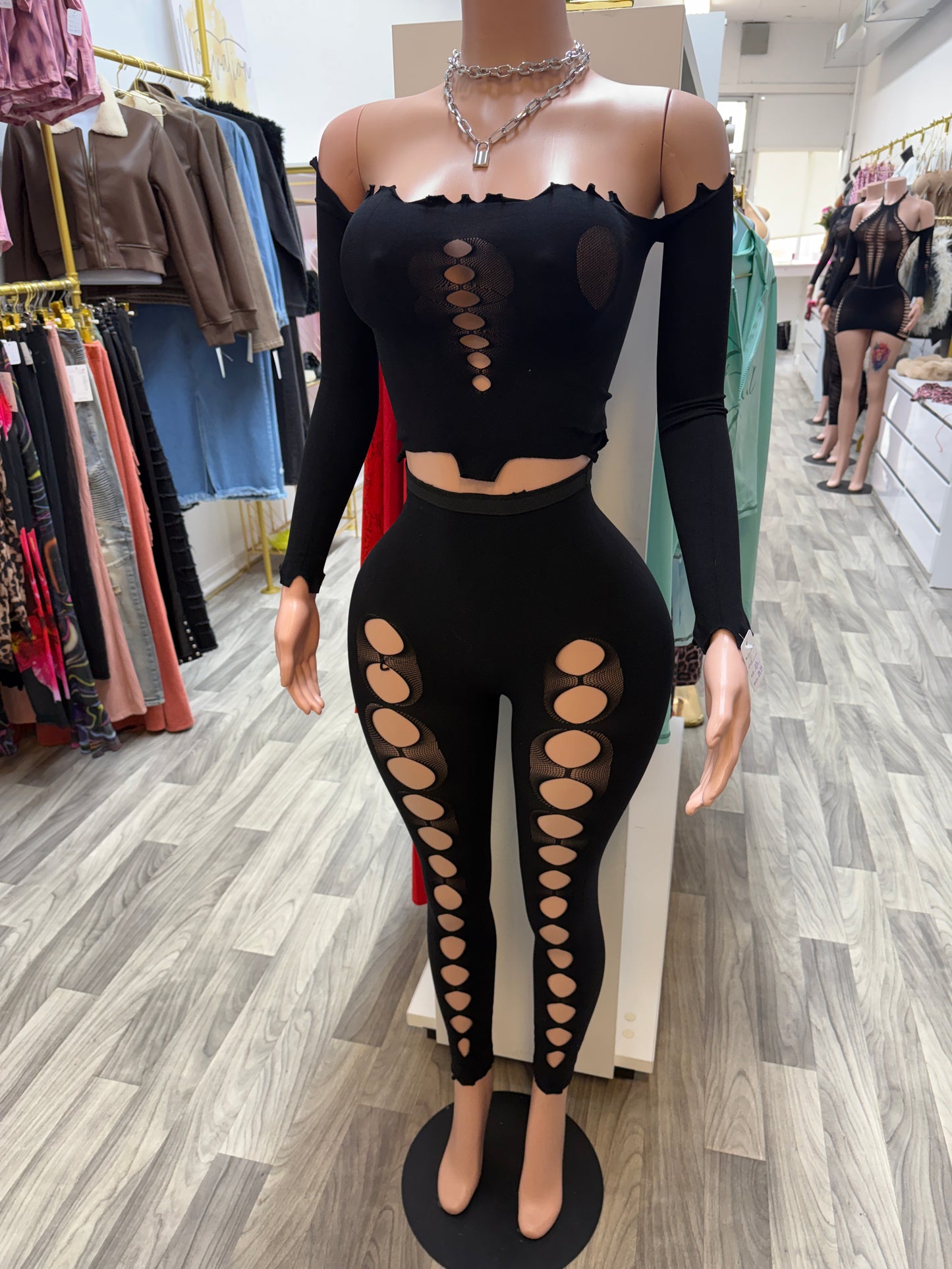 Midnight Temptation Cutout Legging Set – One Size Fits Most