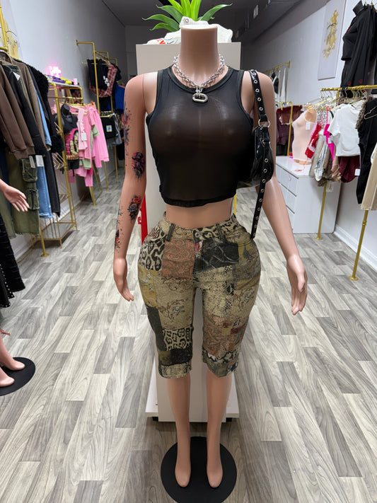 Vintage Wild Patchwork Denim Capri Pants
