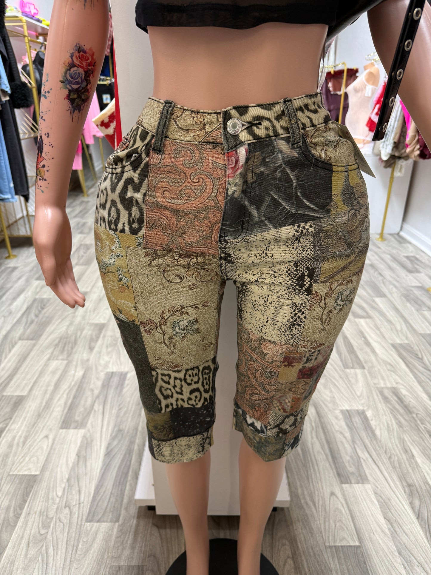 Vintage Wild Patchwork Denim Capri Pants