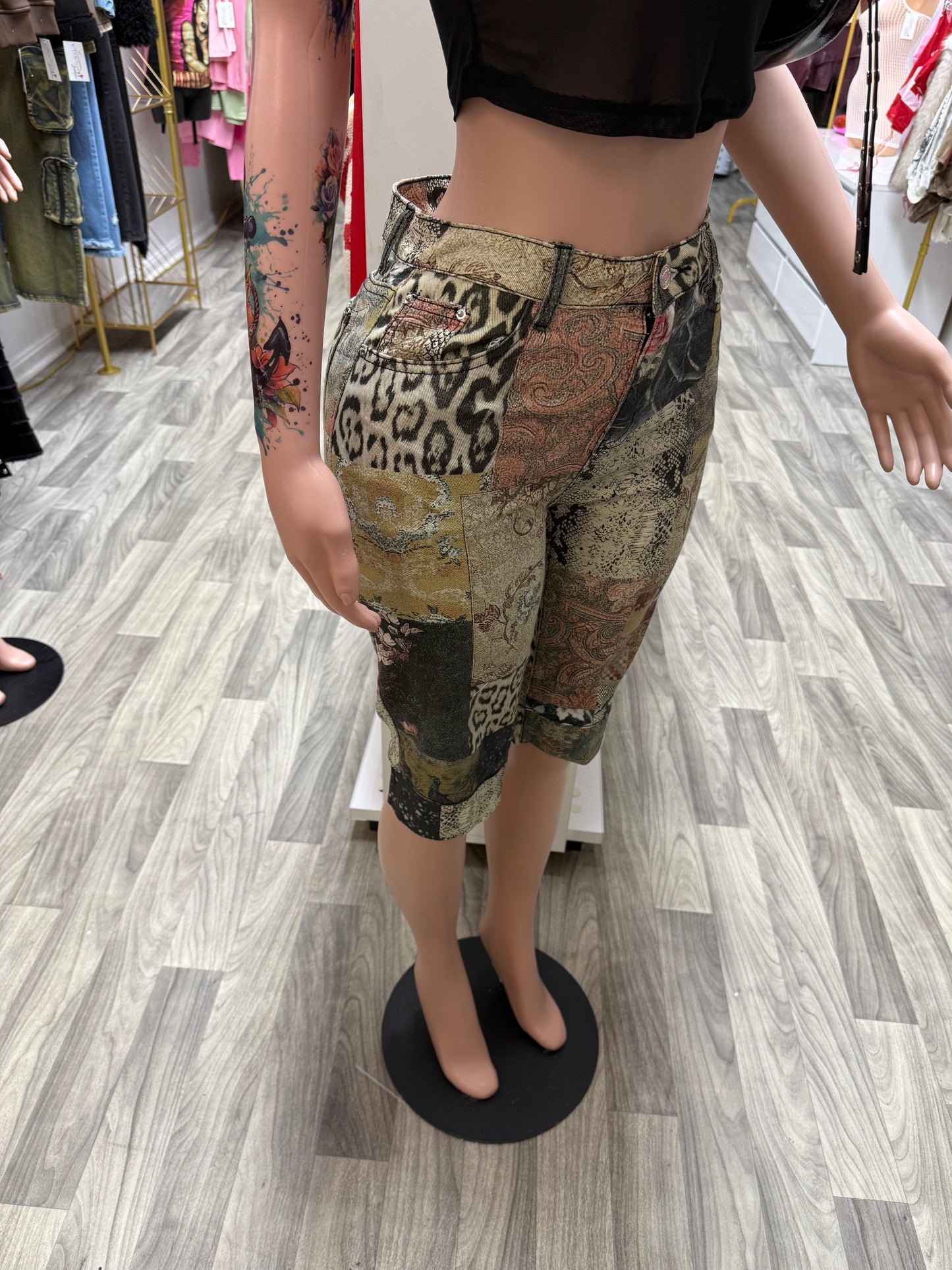 Vintage Wild Patchwork Denim Capri Pants