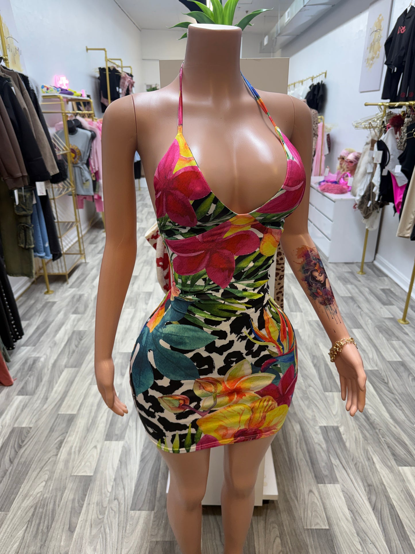 Tropical Temptation Lace-Up Mini Dress