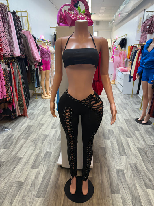 🖤 Midnight Temptation Lace-Up Pant Set