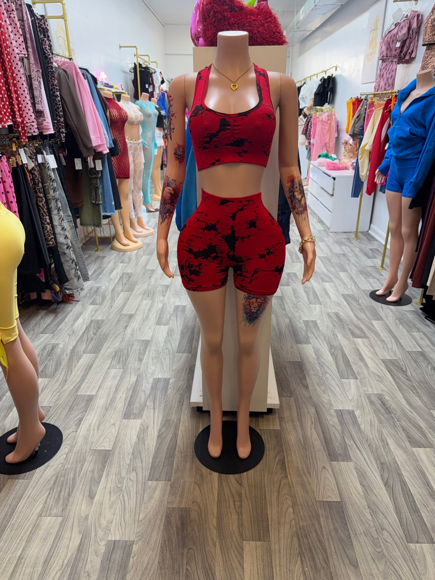 Red Hot Energy Biker Short Set