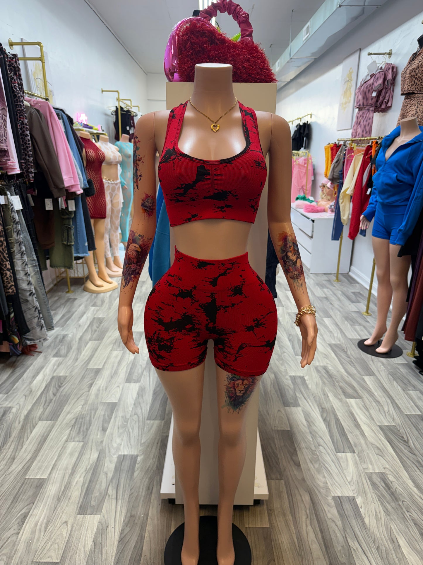 Red Hot Energy Biker Short Set