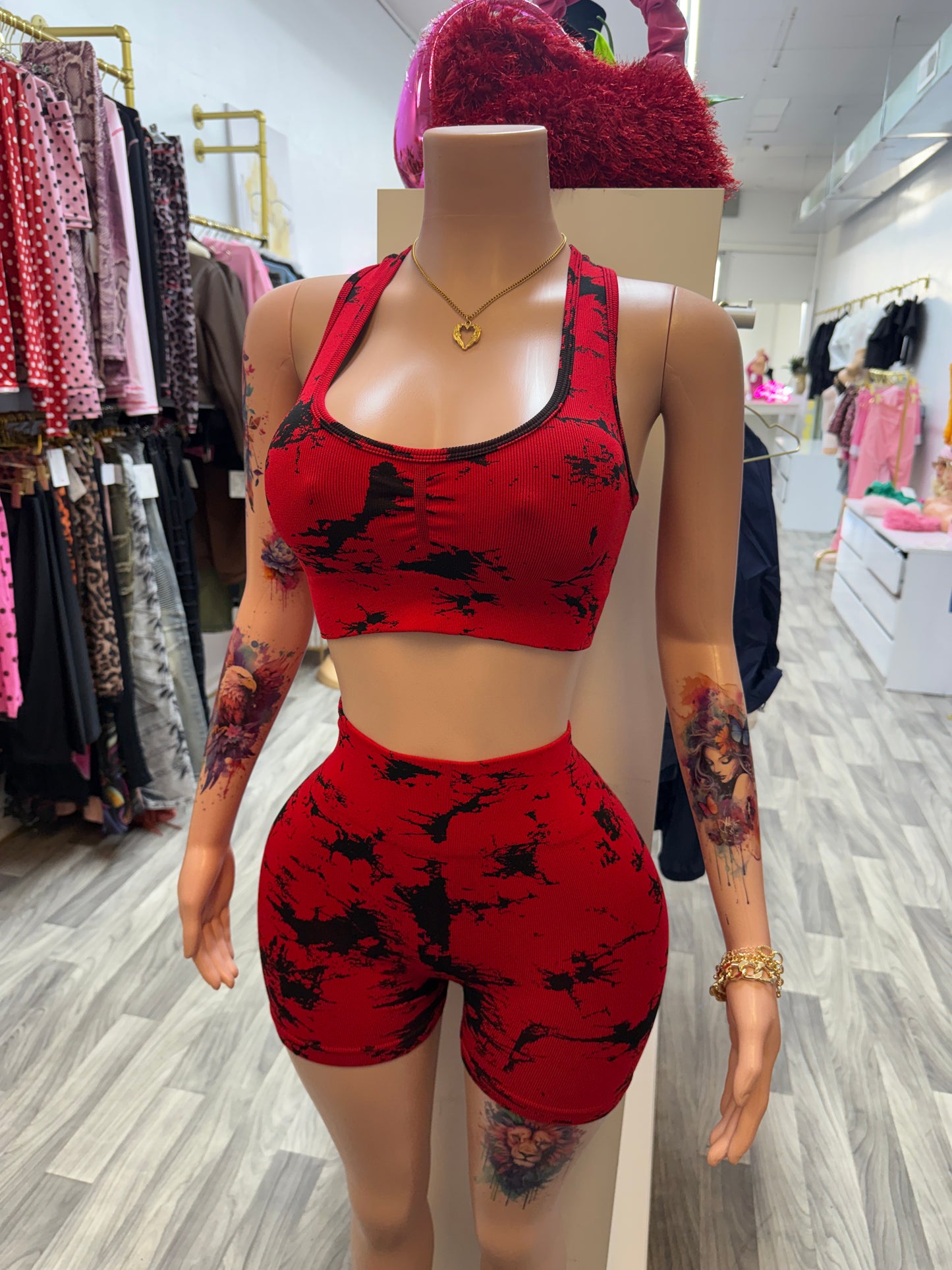Red Hot Energy Biker Short Set