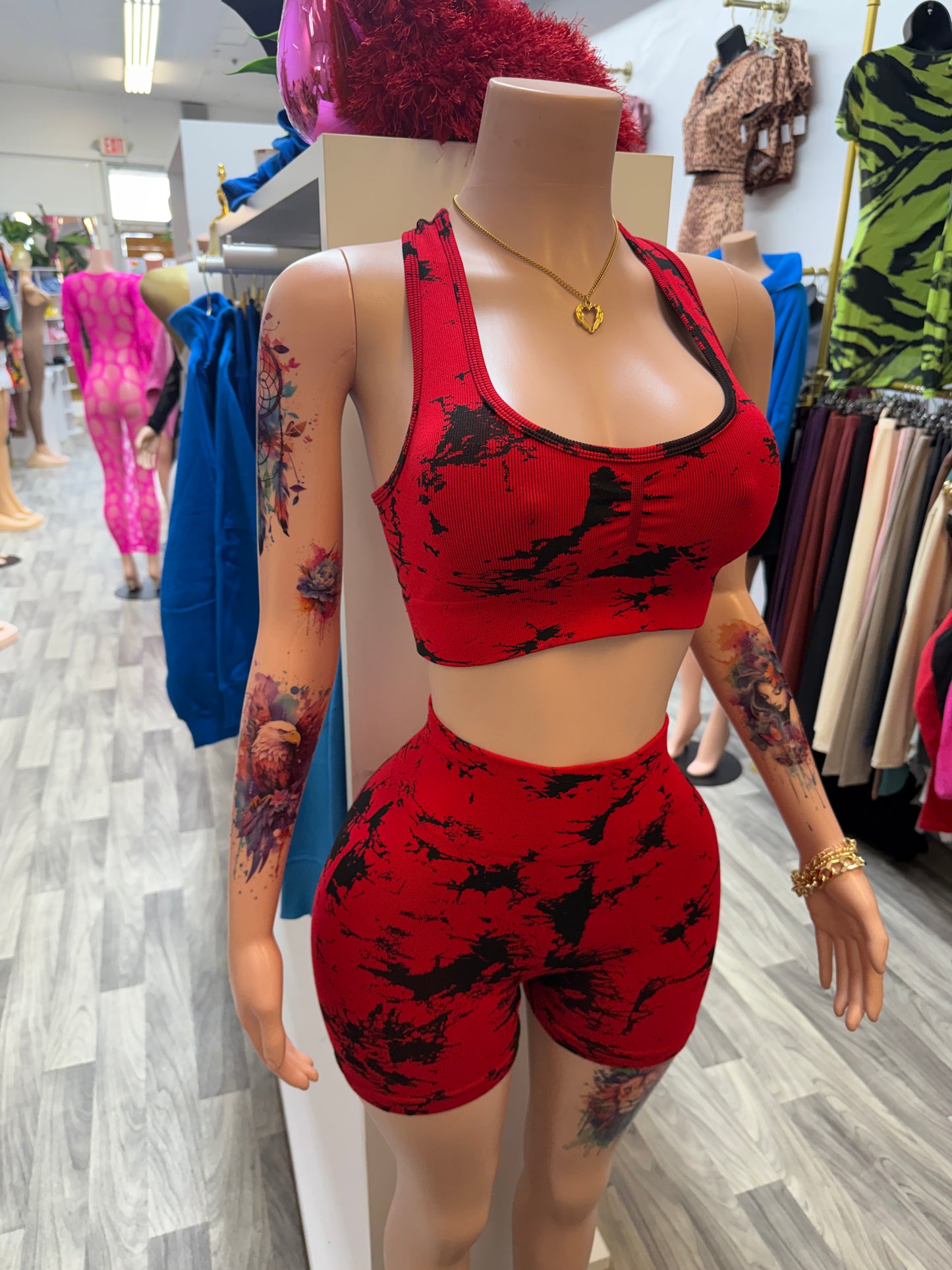 Red Hot Energy Biker Short Set