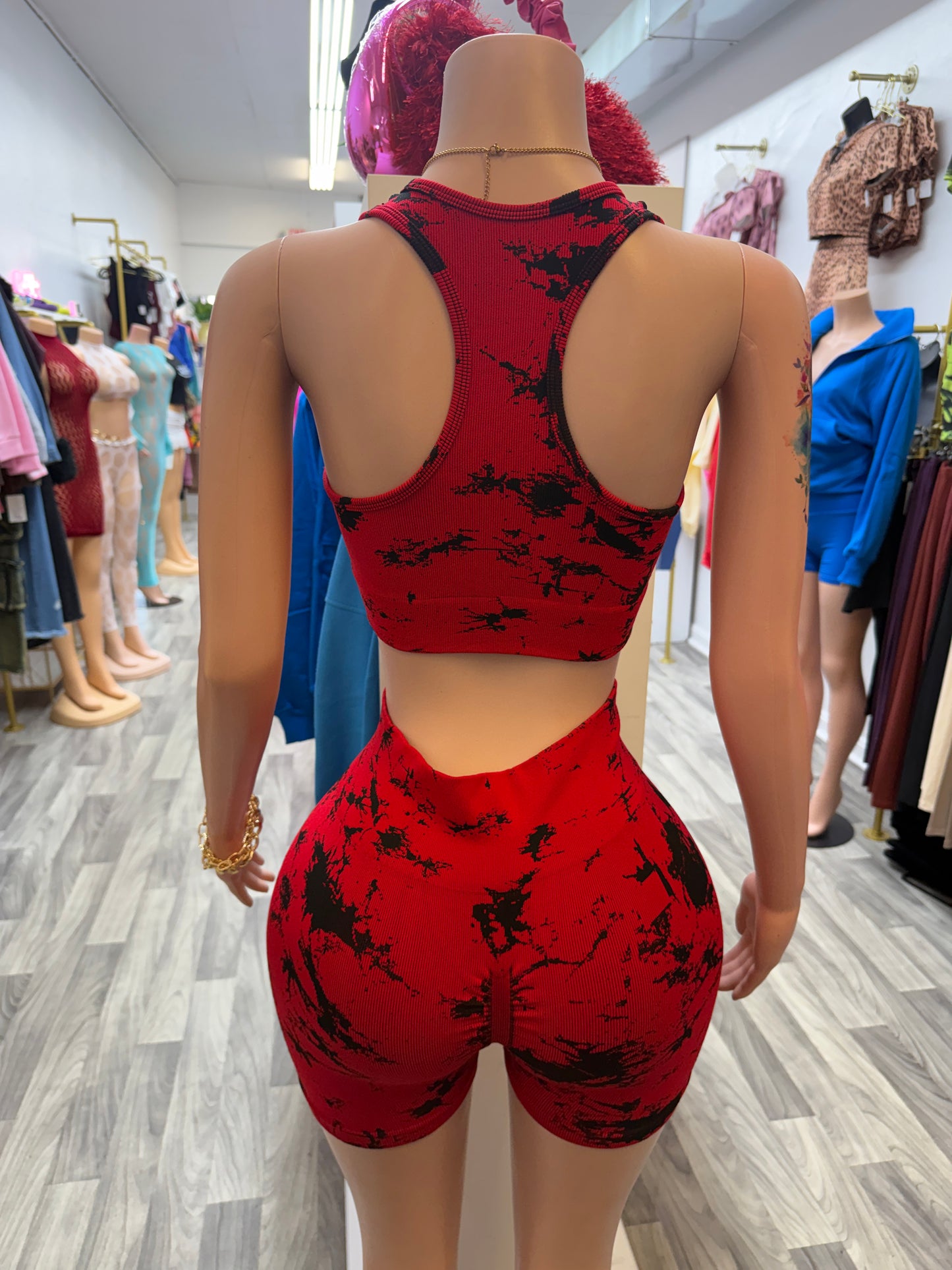 Red Hot Energy Biker Short Set
