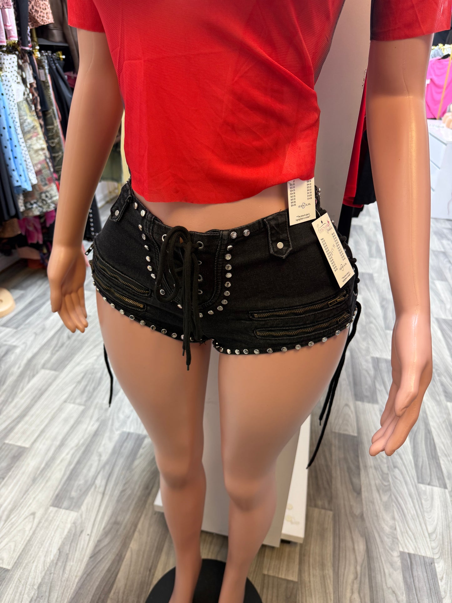 Midnight Rebel Studded Lace-Up Denim Shorts