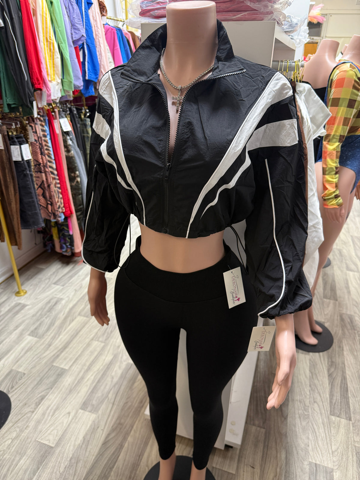 On The Move Black & White Cropped Windbreaker Leggings Set