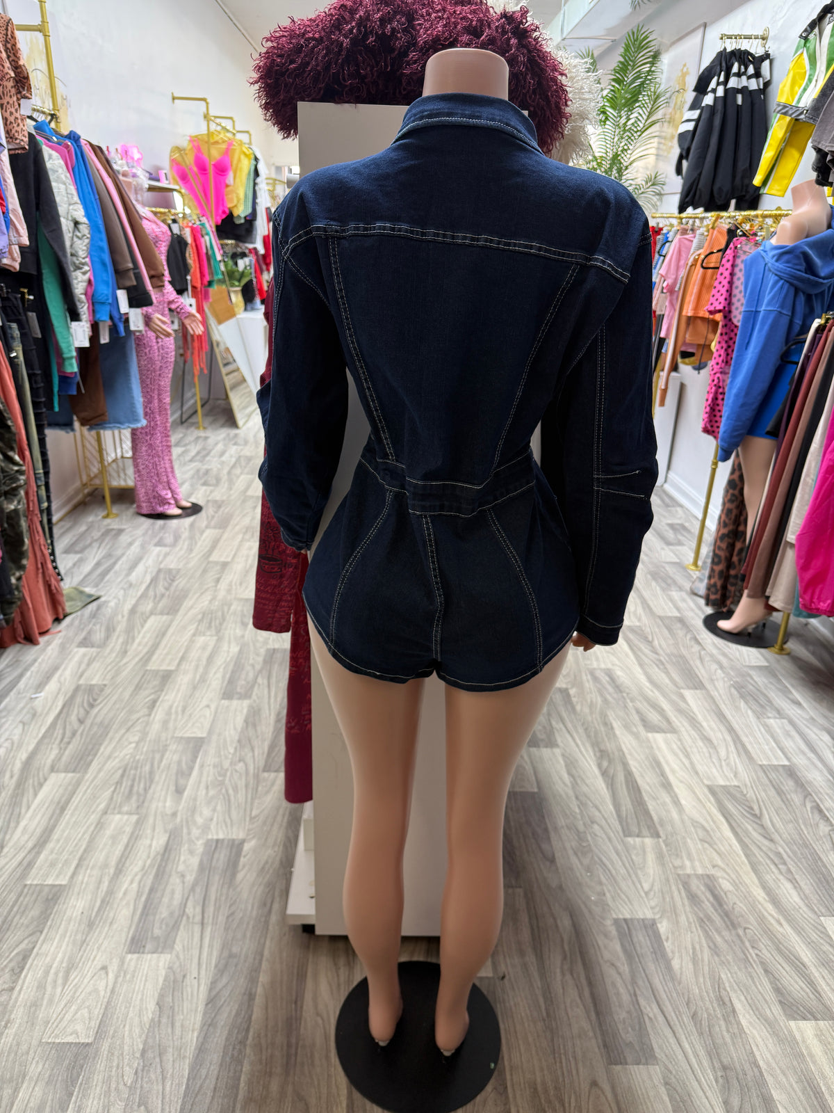 Denim On Demand Stretch Romper – Dark Wash Zip-Up Long Sleeve Playsuit