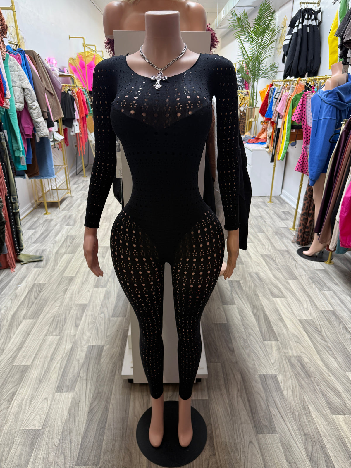 Midnight Temptation Sheer Cutout Jumpsuit – Black | One Size Fits All